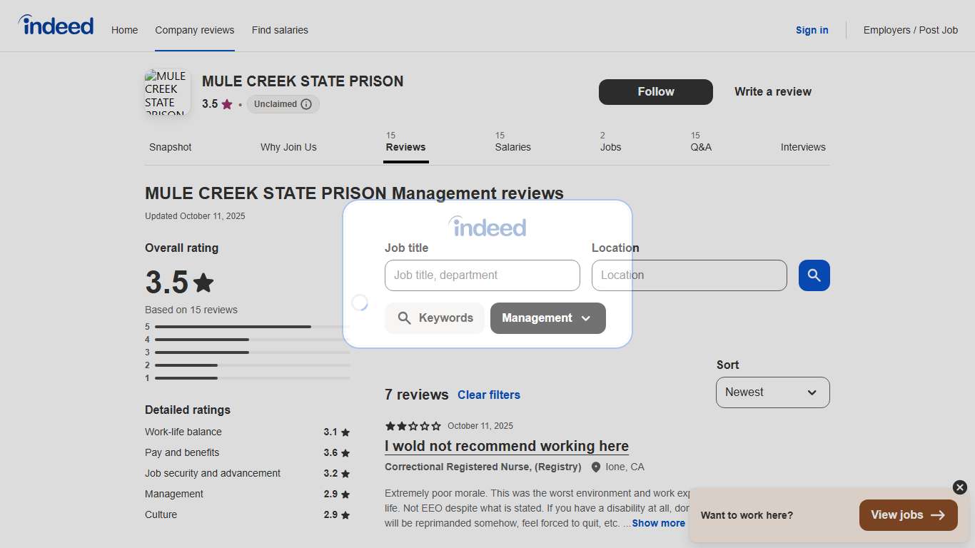 Working at MULE CREEK STATE PRISON: Employee Reviews about Management | Indeed.com